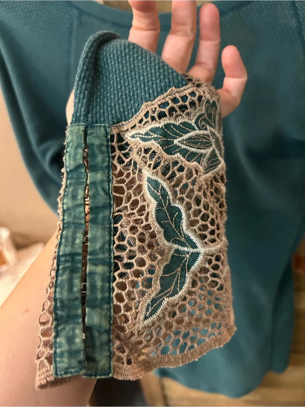 Free People Bali Babe Jade Crochet Thermal Long Sleeve